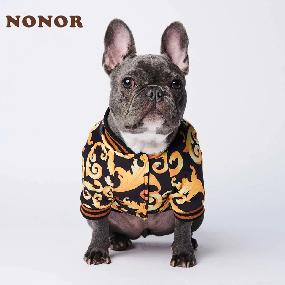 NONOR-Chaqueta con bordado dorado Para perro, abrigo, Ropa cálida Para Perro, traje Para cachorros de Bulldog Francés, Chaqueta de algodón Para Perro