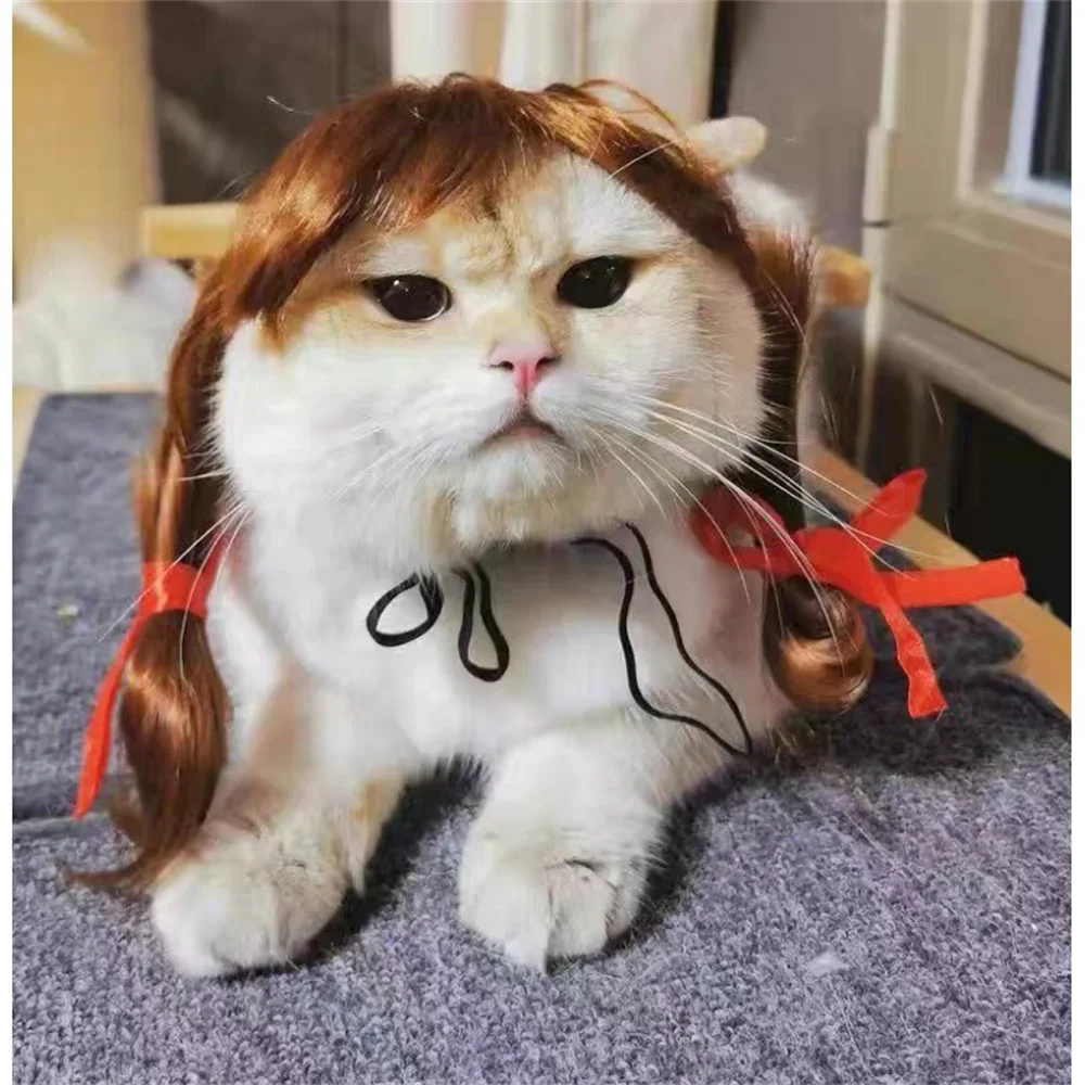 Interesantes accesorios para el cabello para cachorros y gatos, peluca para mascotas, perros pequeños, gatitos, sombrero de Cosplay, traje para fiesta de Halloween, katzen zubehör - imagen 4