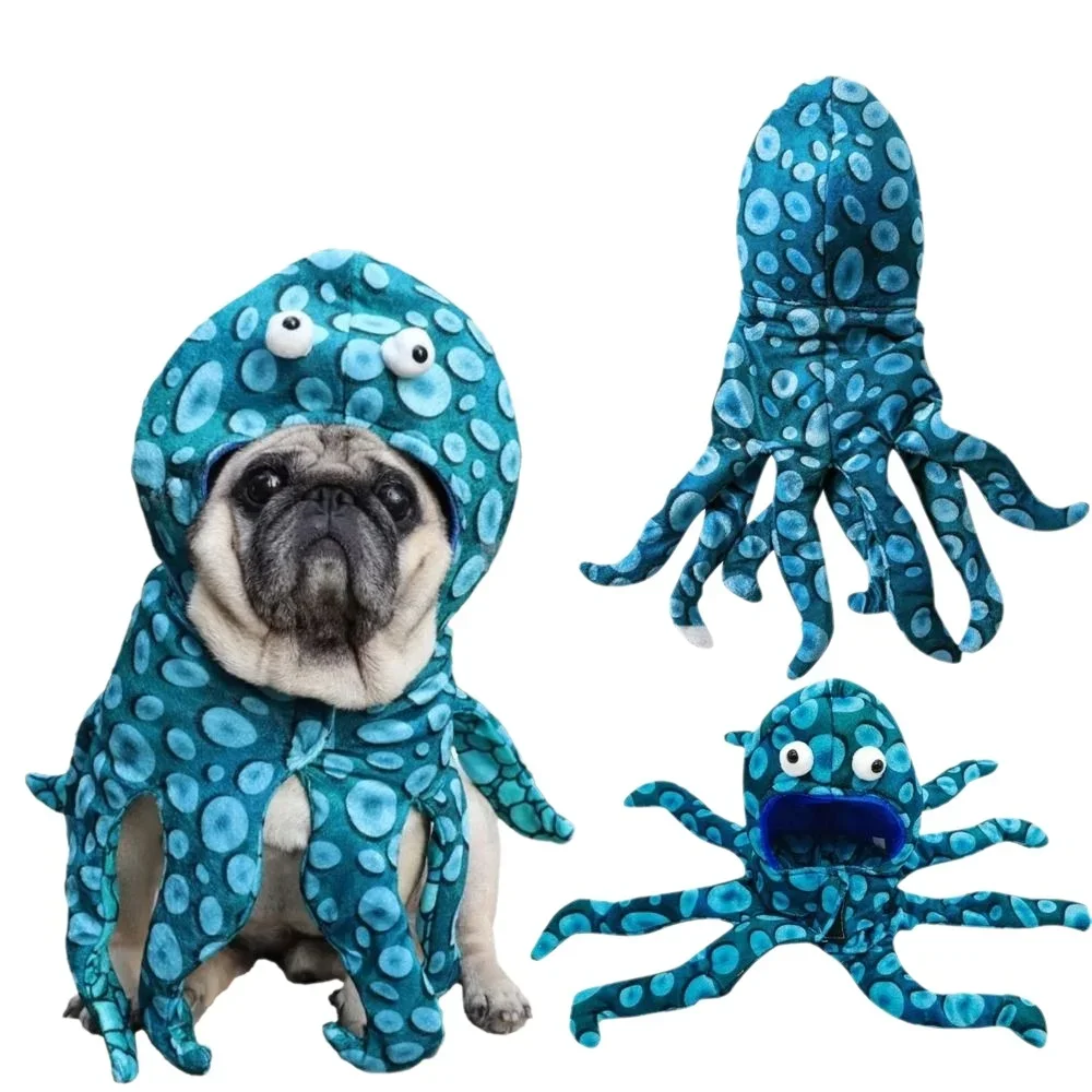Disfraz de pulpo para perros y gatos pequeños, sudaderas con capucha para perros, abrigo para clima frío, pijamas para perros para Navidad y Halloween