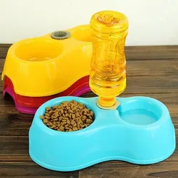 Bebedero automático para mascotas, cuenco doble de plástico para perros y gatos, cuenco de alimentación para mascotas pequeñas 2 en 1, cuenco de plástico, suministro de colores surtidos