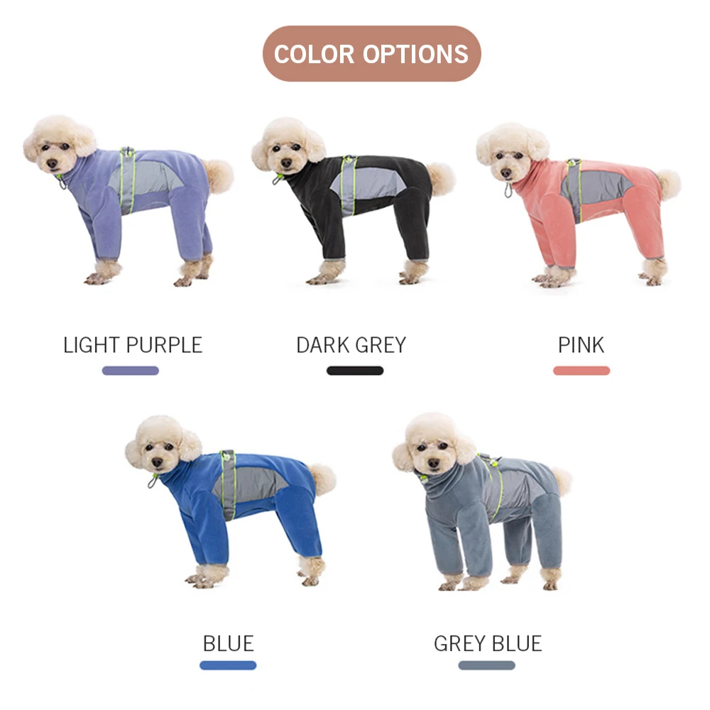 Abrigo de lana cálido para perros con piernas, pijama reflectante seguro para cachorros, totalmente cerrado, vientre cortable, perros pequeños, otoño, invierno - imagen 5