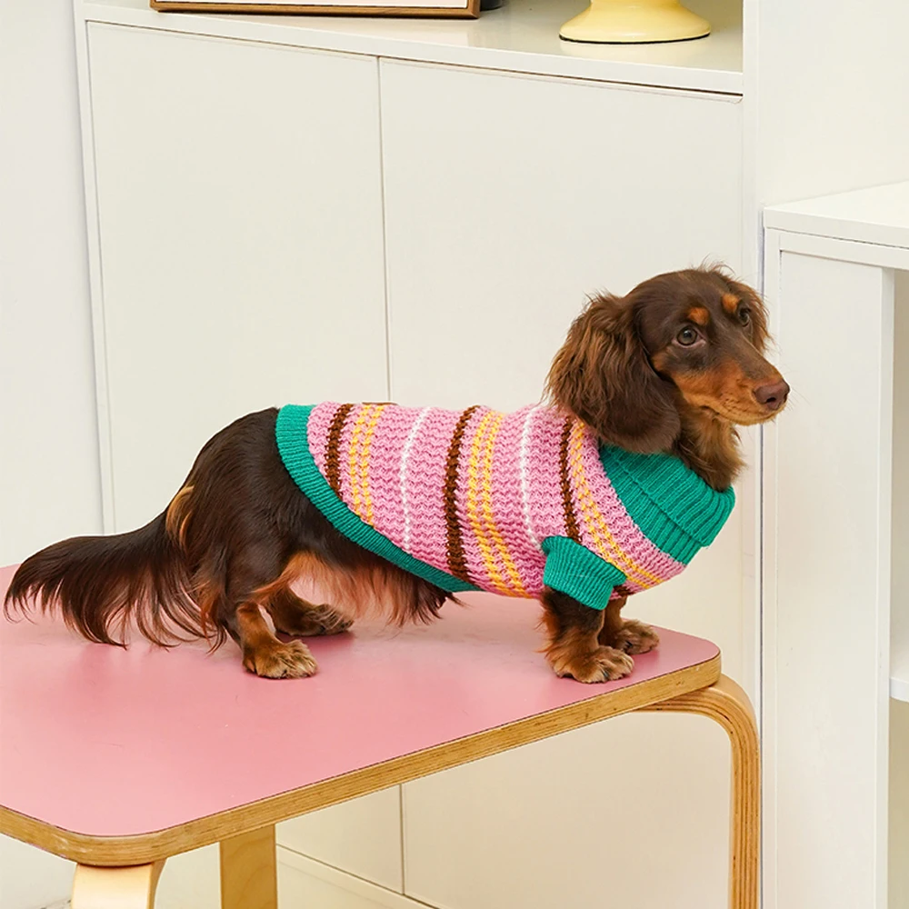 Moda perros Wiener sudadera a rayas ropa hecha a mano dulce suéter abrigo para perros salchicha en Otoño Invierno - imagen 3