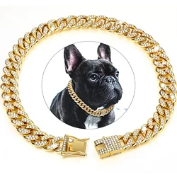 Collar para perro cadena cubana con diamantes y hebilla segura