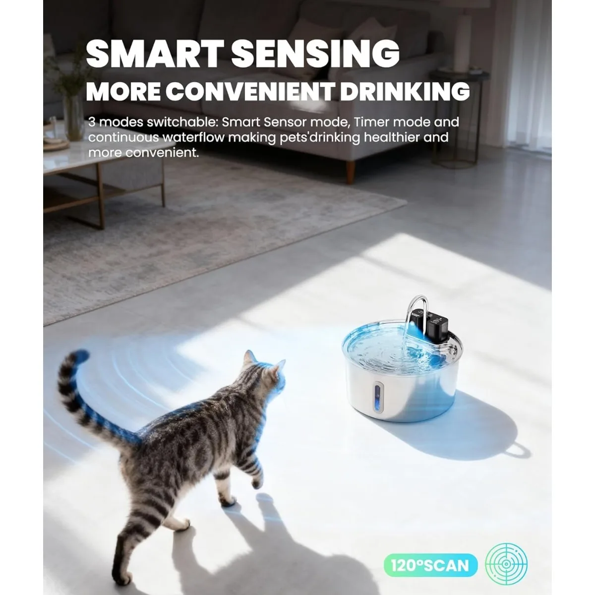 Fuente de agua inalambrica para gatos automatica de 3,2 L inoxidable - imagen 2