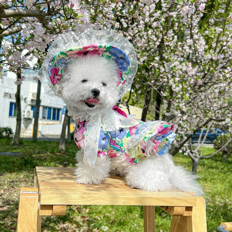 Ropa para mascotas Ins, vestido con tirantes para perros, falda Floral de burbujas, falda con lazo de calabaza, disfraz de fiesta de princesa, regalo de cumpleaños, ropa de lujo para perros - imagen 2