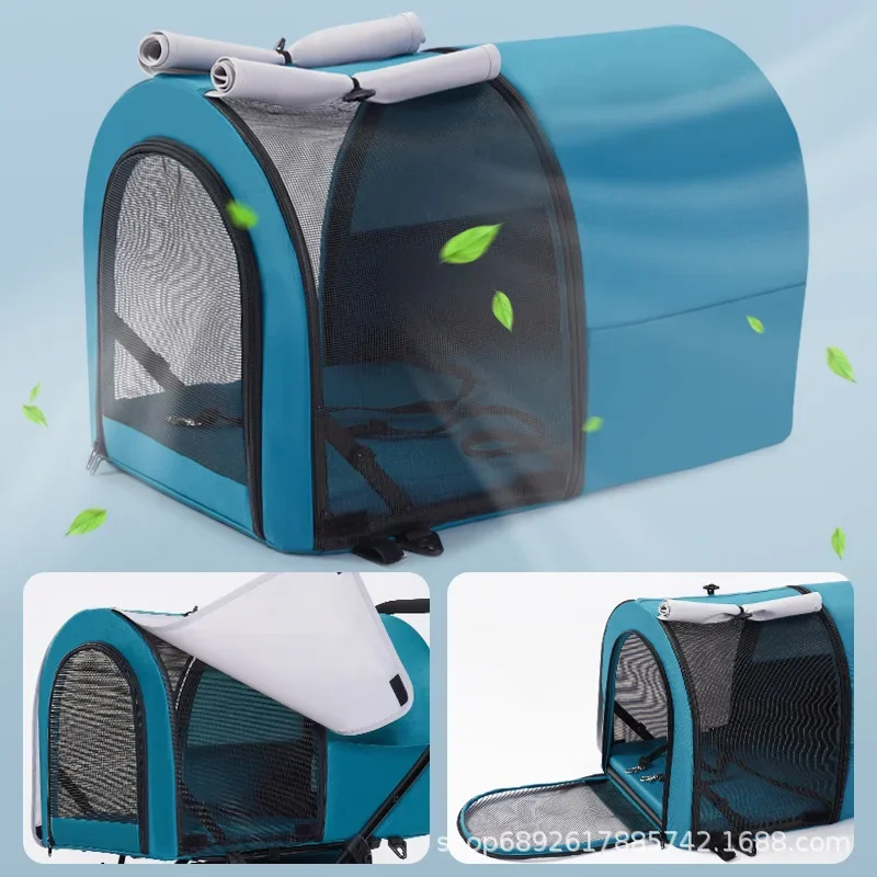 Cochecito para mascotas de dos pisos de gran espacio, ligero para exteriores y fácil de plegar, carrito para perros y gatos, cochecito para mascotas, carrito para perros - imagen 5