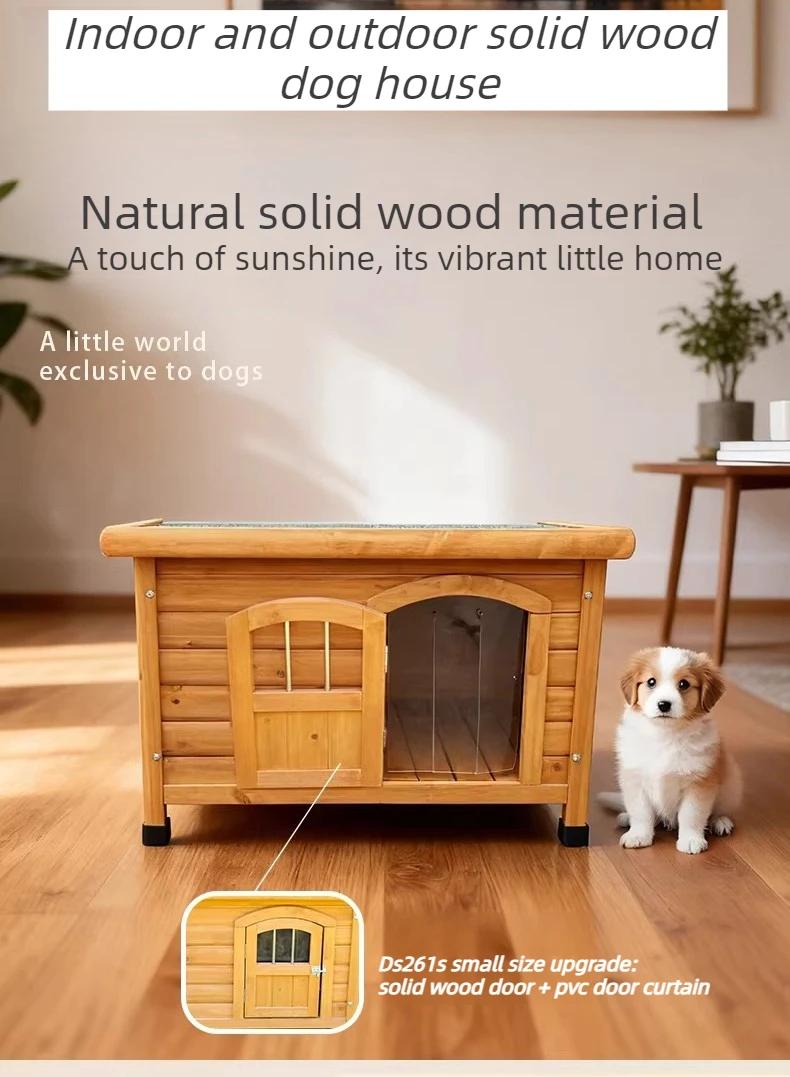 Casa para perros de madera con techo abierto