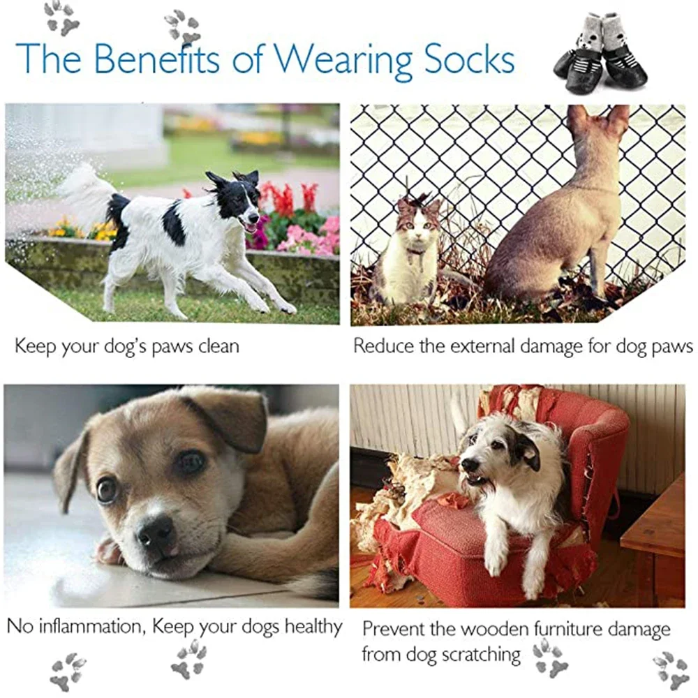 4 unids/set zapatos para mascotas calcetines cálidos de invierno para perros botas de nieve antideslizantes impermeables para perros pequeños y grandes gatos cachorros zapatos para Chihuahua - imagen 3