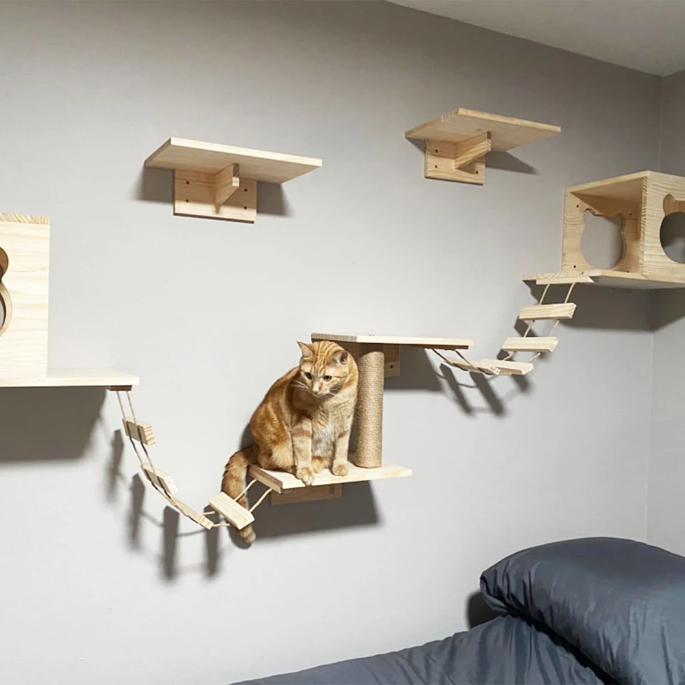 Marco de escalada para gatos de pared, plataforma de escalera, cama para gatos de madera maciza, descanso para juegos de escalada para gatos, adecuado para gatitos y gatos grandes - imagen 5