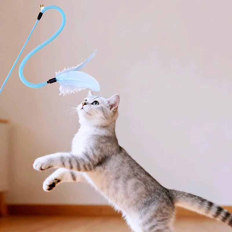 Cat Toys Feather Sticks Cat Toys Interactive Feather Toy for Cats Teasing Long Handle Stick Cats Toy with Bell Pet Supplies - imagen 4