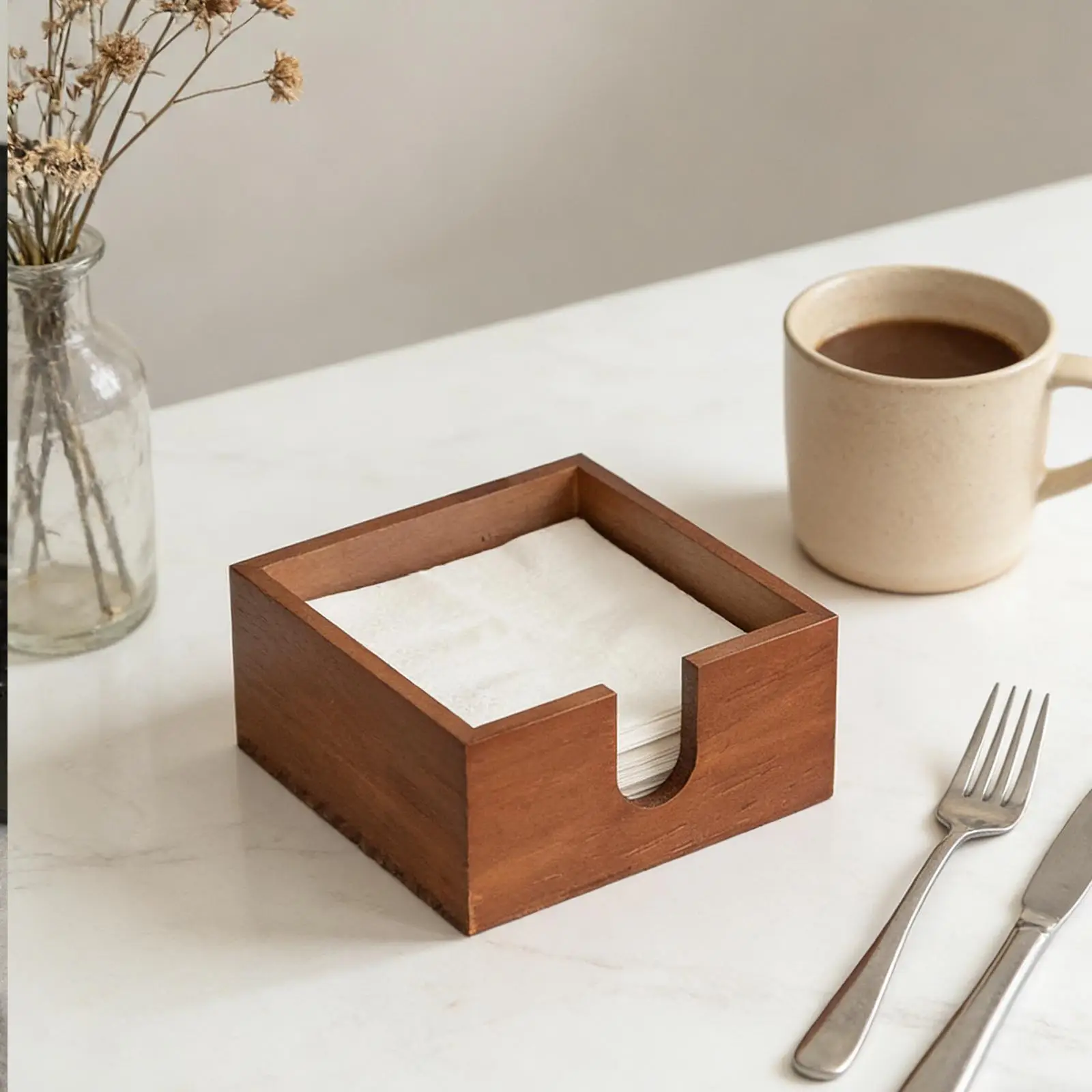 Servilletero de mesa de madera, organizador de Bloc de notas decorativo, caja de almacenamiento para el hogar, oficina, escritorio, cocina, restaurante, cafetería y Bar - imagen 3