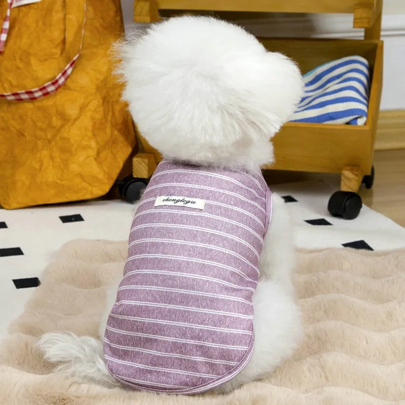 Ropa de verano para cachorros, chaleco para perros, camisa refrescante a rayas de lujo para perros, Chihuahua Bichon, Bulldog Francés, ropa de algodón, camiseta para gatos - imagen 4