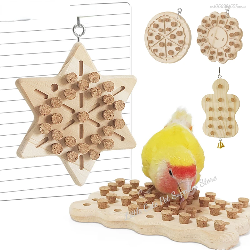Juguetes para masticar loros, bloques de madera Natural para loros, rompecabezas de corcho, juguete colgante para pájaros pequeños, juguete rasgado, accesorios para jaulas de pájaros - imagen 2