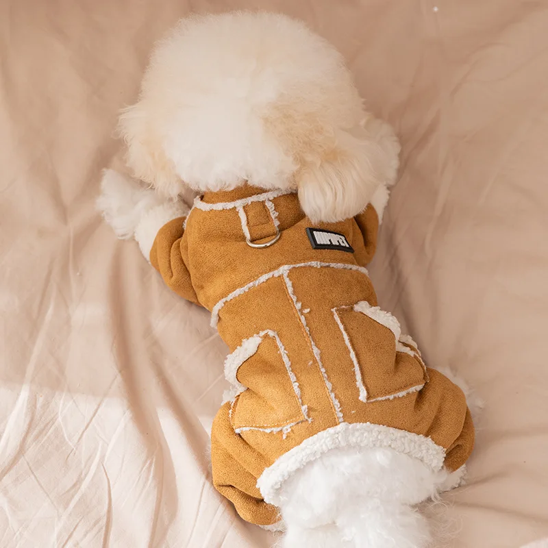 Ropa para mascotas, chaqueta de cuero de felpa, abrigo grueso y cálido de otoño, mono de invierno para gatos y mascotas, ropa para cachorros, pantalones de cuatro patas para perros pequeños - imagen 4