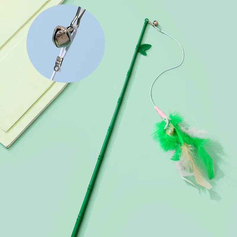 Juguetes interactivos de plumas con mango de bambú para gatos, palos desmontables con campana, juguetes de plumas para gatos, burlas para gatitos - imagen 4