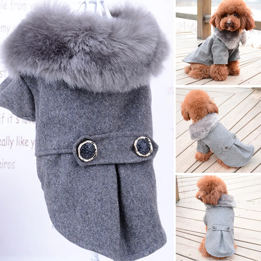 Ropa de invierno para perro, chaqueta con cuello de piel para gato, suéter acolchado cálido para cachorro, perros pequeños y medianos - imagen 3