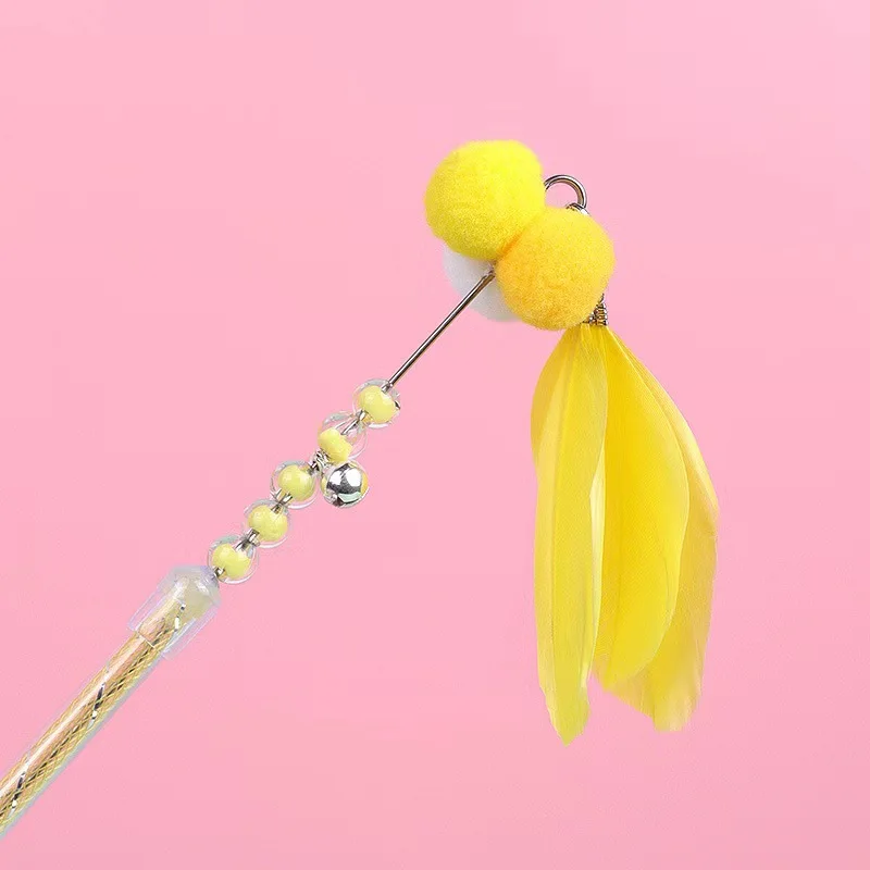 Juguete interactivo de plumas para gatos, palo de bola de lana, mango largo, suministros para mascotas - imagen 5
