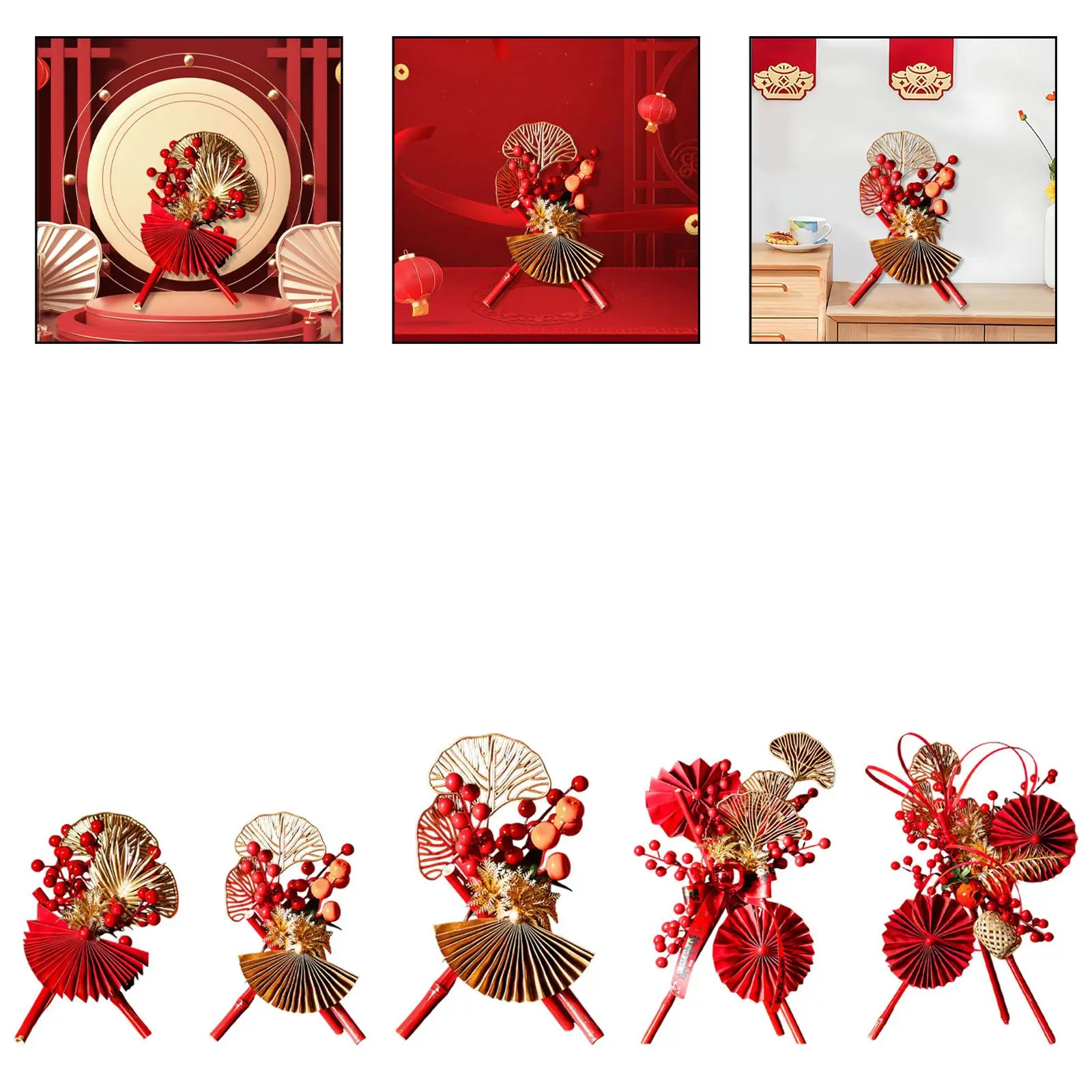 Estatuilla de bambú de Año Nuevo Chino, decoración de mesa de bayas rojas, centro de mesa coleccionable de la suerte para mostrador de Hotel