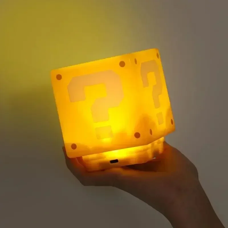 11cm Super Marios Bros Anime LED punto de interrogación ladrillo luz nocturna carga USB lámpara de escritorio luz para niños cumpleaños regalos de Navidad Juguetes - imagen 3