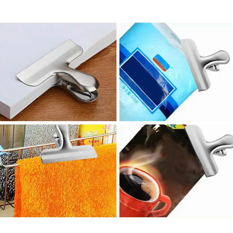 Clips de metal para bolsas de alimentos de acero inoxidable anchos, resistentes para oficina, cocina, uso doméstico, empuñaduras de sellado en café, comida, pan - imagen 3
