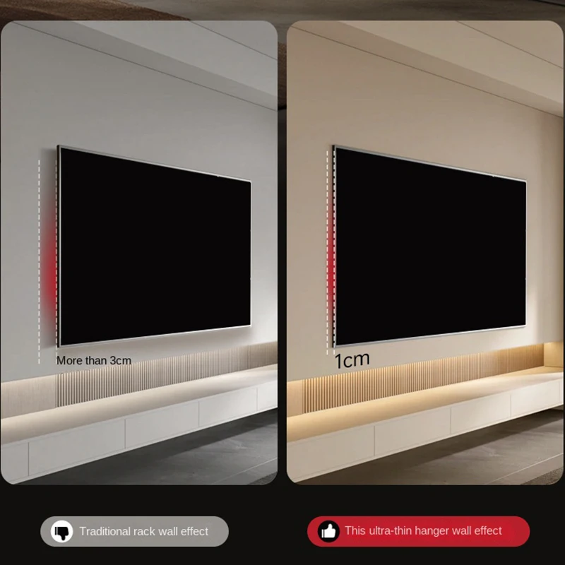 Soporte de pared para TV ultrafino: fácil instalación, espacio de 3 tamaños y 1 cm, capacidad de 80 kg, VESA 800x400, cerradura magnética para televisores planos/curvos de 32-90" - imagen 2