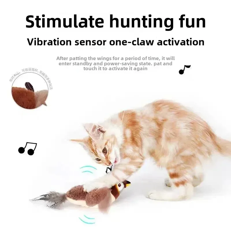 Juguetes interactivos para gatos calientes, pájaro eléctrico con hierba gatera (con hierba gatera), juguete de peluche chirriante activado por tacto para mascotas, recargable por USB - imagen 3