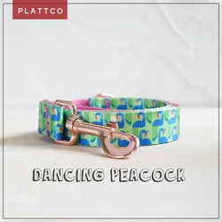 PLATTCO diseño único correa de perro estampado danza patrón de pavo real con hebilla de oro rosa de alta calidad 5 tamaños PDL314RG