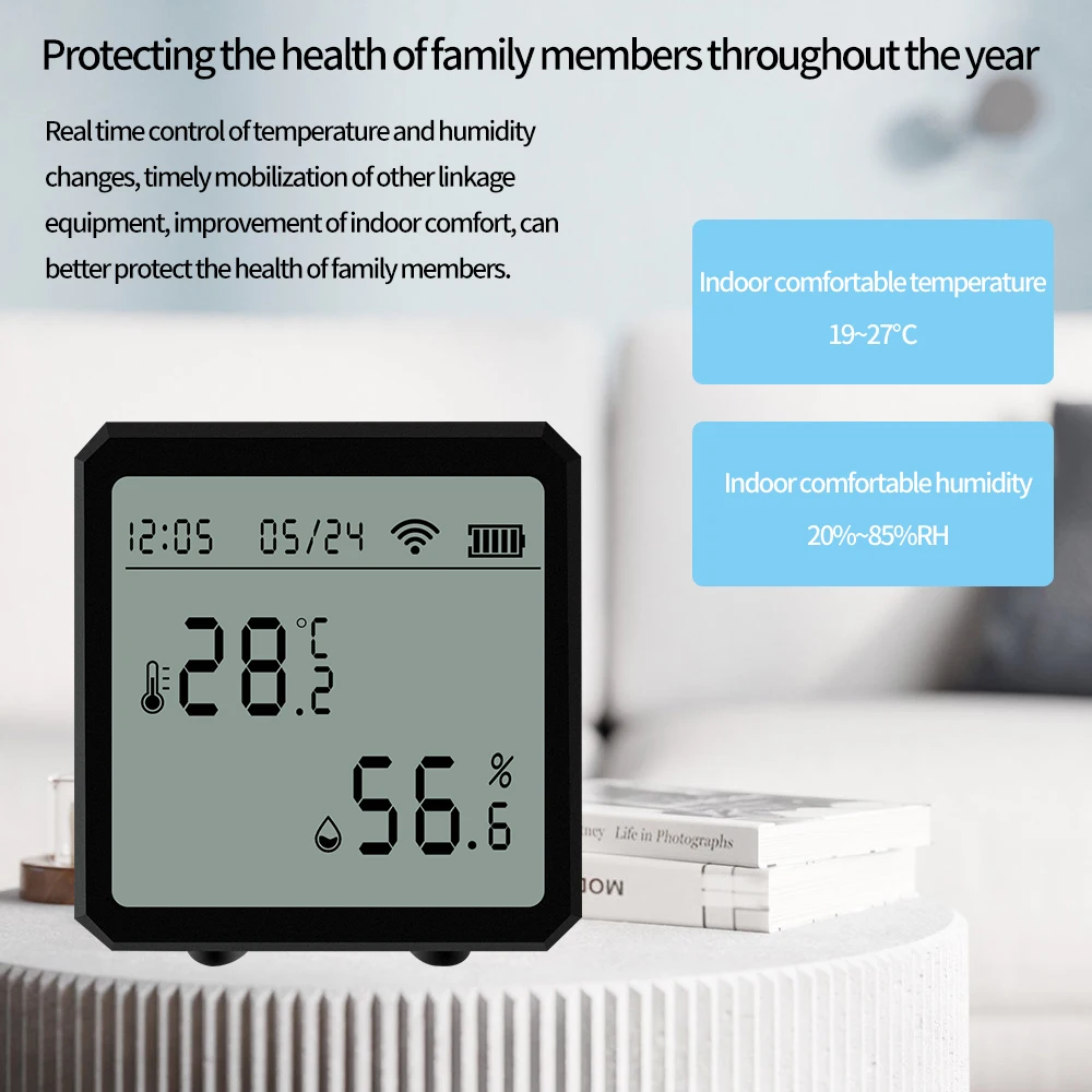 Sensor inteligente de temperatura y humedad con WiFi, pantalla Digital LCD, termómetro interior, Detector de temperatura, higormetro para Alexa y Google - imagen 2
