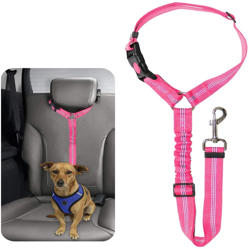 Juego de cinturones de seguridad para coche para perros, cinturones de seguridad retráctiles ajustables para reposacabezas de vehículos, arnés de coche duradero y elástico pesado para perros - imagen 2