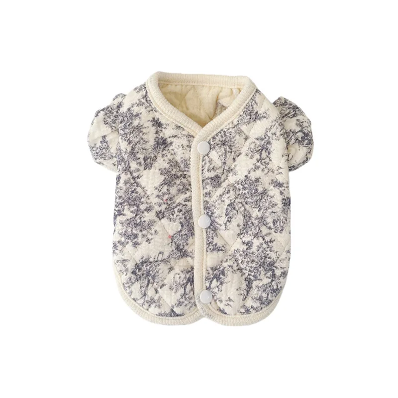 Abrigo Floral de otoño e invierno para mascotas, ropa de gasa con mangas voladoras para mascotas, ropa gruesa para el hogar, ropa cálida para perros pequeños y gatos