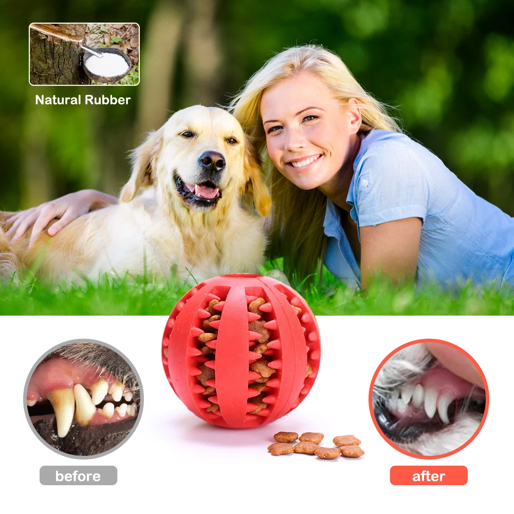 Bolas de goma interactivas para perros pequeños y grandes, juguetes para masticar, limpieza de dientes de mascotas, Bola de comida Indestructible - imagen 4