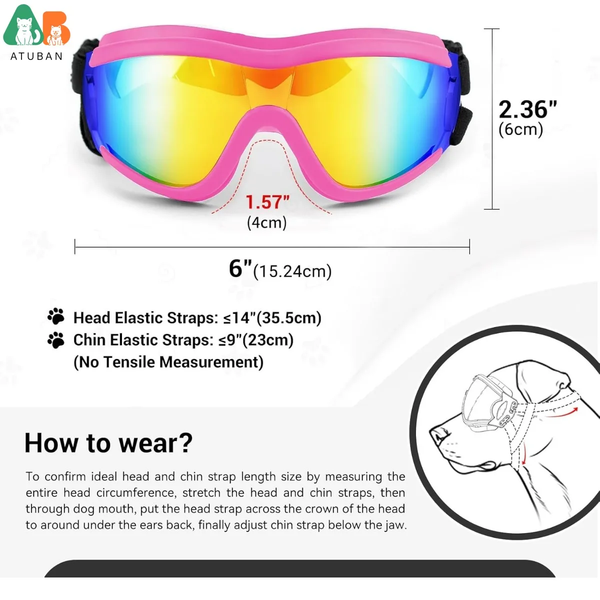 ATUBAN Gafas para perros de razas medianas a grandes, gafas de sol anti-UV para perros de razas grandes, protección ocular para perros a prueba de viento para conducir, ajustables - imagen 2