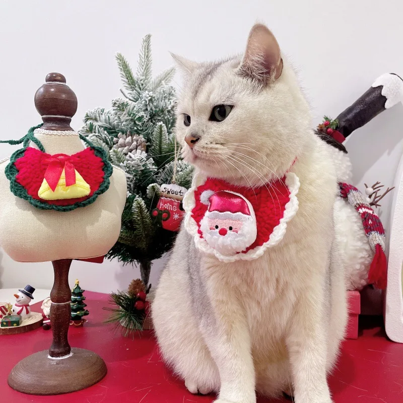 Babero para mascotas, Papá Noel, gato, perro, regalo de vacaciones, toalla de baba, bufanda de muñeco de nieve de felpa, accesorios para perros pequeños, accesorios para cachorros - imagen 2