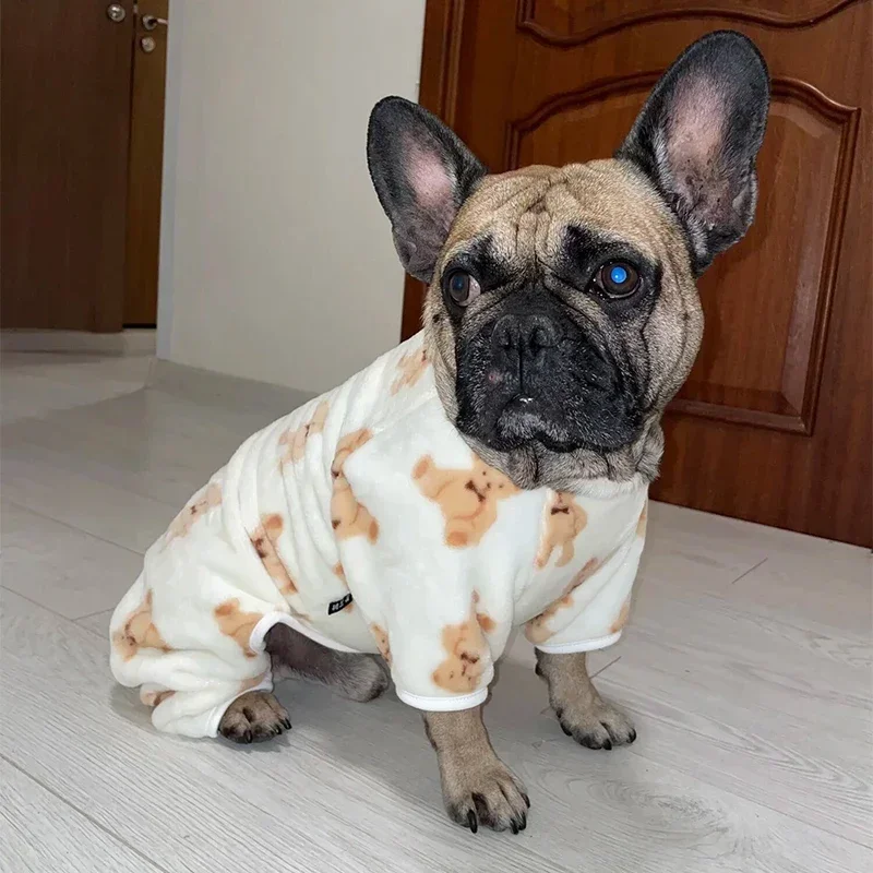 Nueva ropa para cachorros, pelele con capucha con estampado de oso, bonito traje para mascotas, ropa para perros y gatos de cuatro patas, conjunto de franela