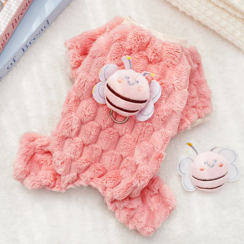 Nueva ropa para mascotas de cuatro patas, ropa de tracción de abeja de felpa para perros y gatos, suministros de peluche cálido y grueso para otoño e invierno - imagen 5