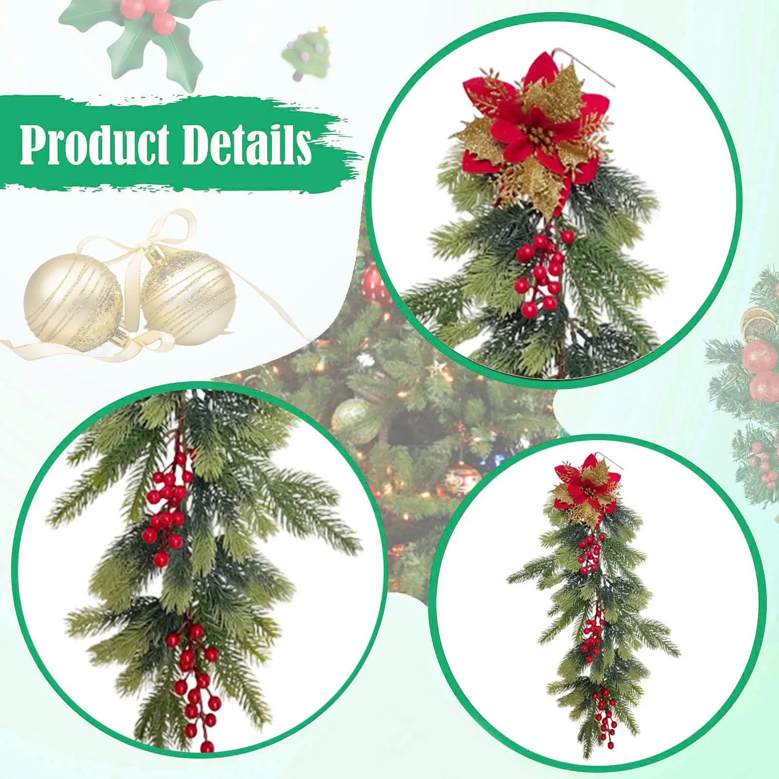 Guirnalda colgante de botín de lágrima de Navidad Artificial, adorno de 68cm, decoración de escalera para chimenea, mantillo, escaleras de Festival - imagen 5