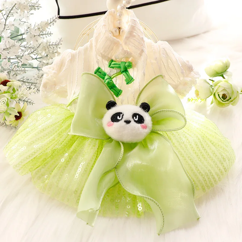 Lindo diseño de Panda Primavera Verano vestido para mascotas para perros pequeños falda de tul de princesa estilo chino con anillo en D para Teddy Chihuahua - imagen 2