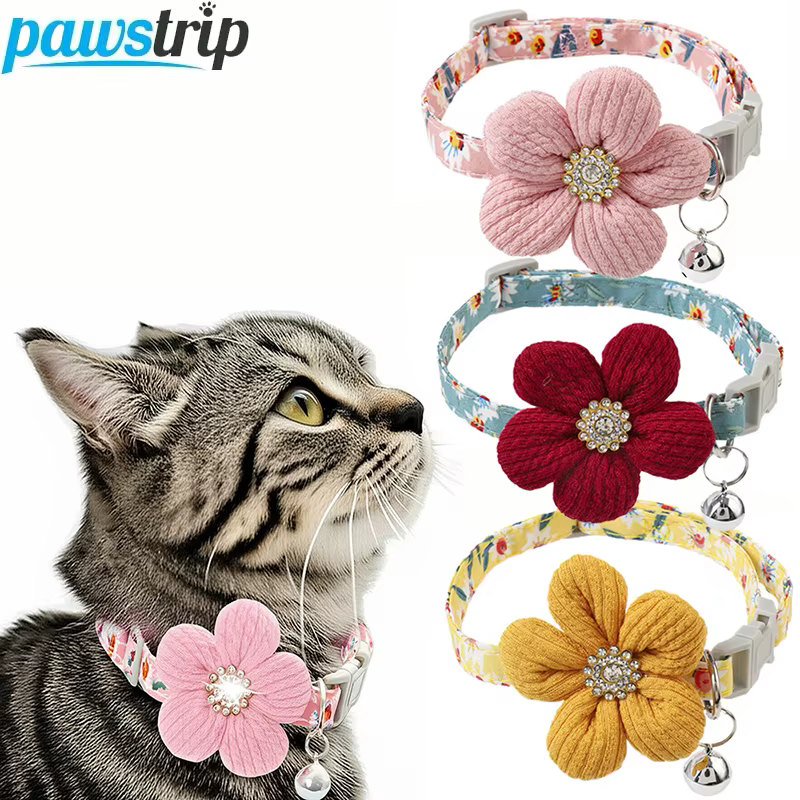 Collar con campana para gatos – Ajustable con flores - imagen 3