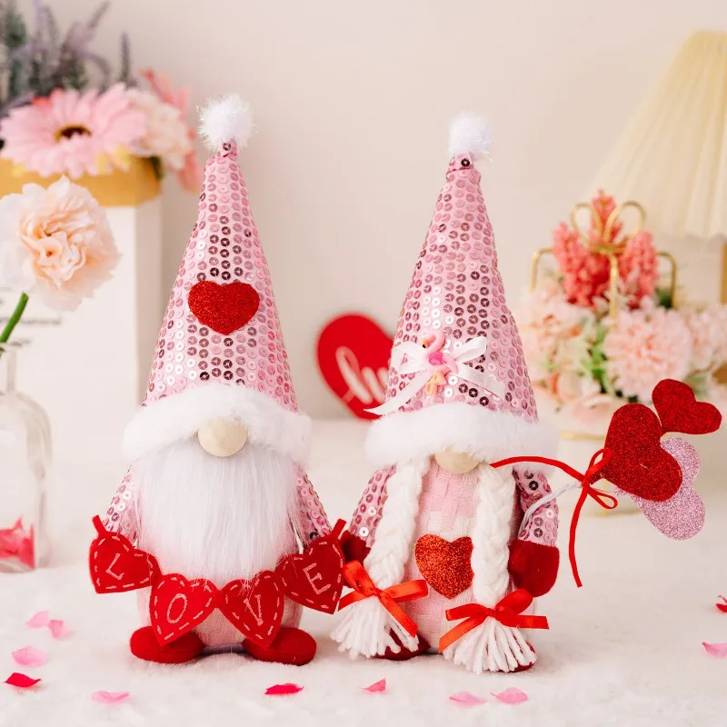 Decoraciones de elfo de felpa con purpurina para el Día de San Valentín, Tomte escandinavo hecho a mano para decoración del hogar del Día de San Valentín - imagen 4