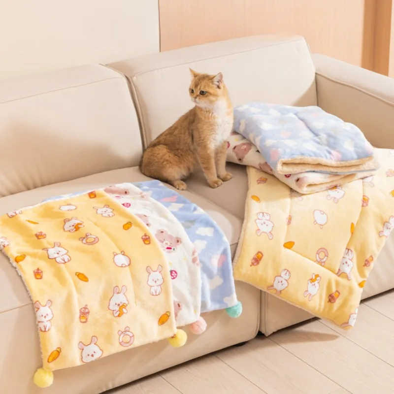 Mantas de cama cálidas de lana para Gato, almohadilla para dormir con estampado bonito para perro, manta para cachorros y gatitos, colcha suave portátil para viajes al aire libre, invierno