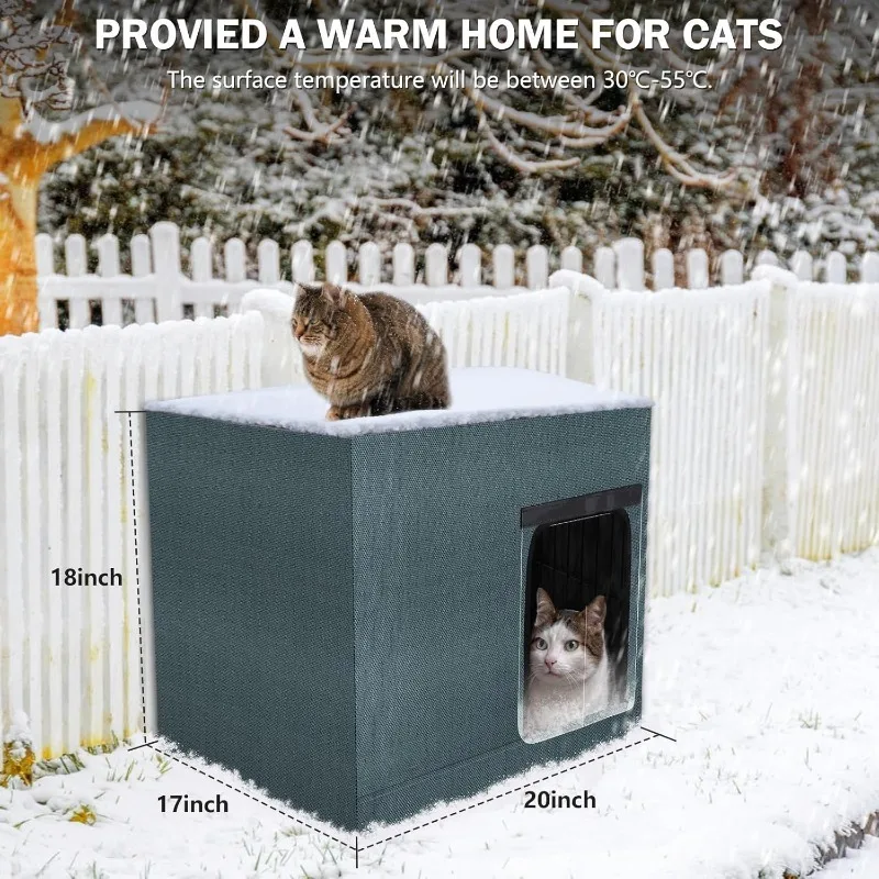 Casa impermeable para gatos, casas para gatos con aislamiento al aire libre, cama calefactora cálida para gatos, casas para gatos de seguridad impermeables portátiles plegables - imagen 5