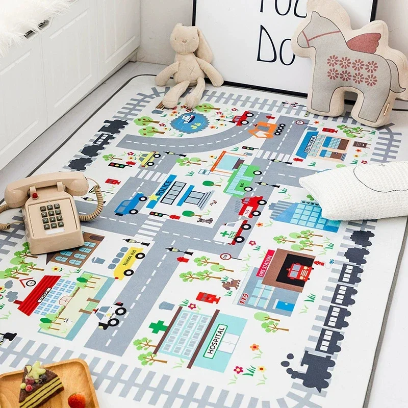 Alfombra de dibujos animados para bebé, alfombrilla de gateo lavable a máquina para dormitorio, sala de estar y escalada - imagen 2