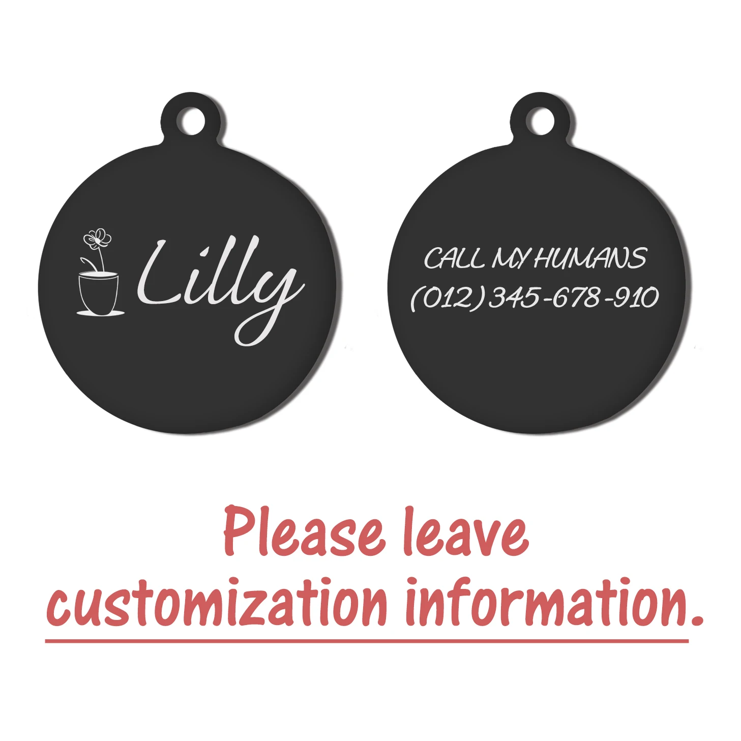 Etiqueta de identificación redonda personalizada para mascotas: acero inoxidable resistente al agua, grabado de texto personalizado con hermosos diseños de flores para perros y gatos - imagen 4