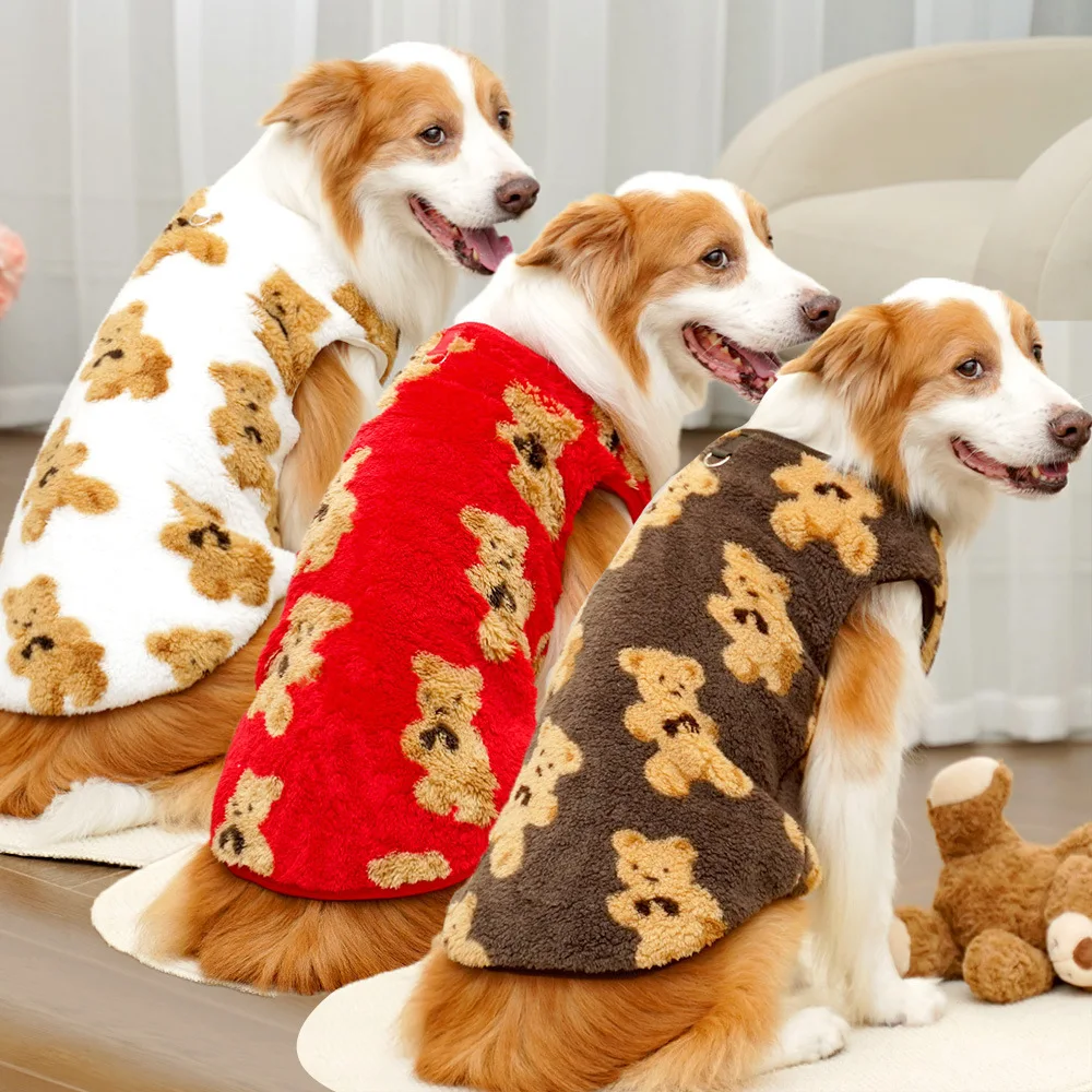Abrigo térmico de lana para perros, ropa estampada de oso de peluche de invierno para perros medianos y grandes, suéter de lana suave para perros grandes, abrigo, ropa para mascotas - imagen 2