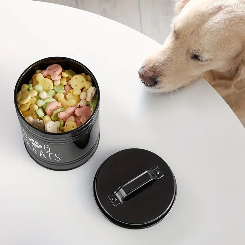Contenedor de Metal para golosinas para perros, contenedor de almacenamiento de alimentos para perros, contenedor de almacenamiento de alimentos para perros y gatos, tarro de golosinas para mascotas, suministros para mascotas - imagen 4