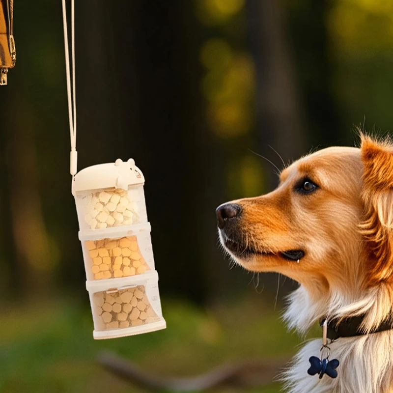 Contenedor de almacenamiento de alimentos para mascotas de 3 capas, tanque dispensador de alimentos portátil para perros al aire libre, tarro de almacenamiento de alimentos sellado transparente con escala - imagen 5