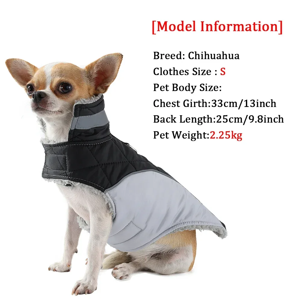 Ropa cálida de lana para perros con anillo en D, chaleco reflectante grueso para mascotas, abrigo para invierno, chaqueta impermeable a cuadros para mascotas, perros pequeños y grandes - imagen 5