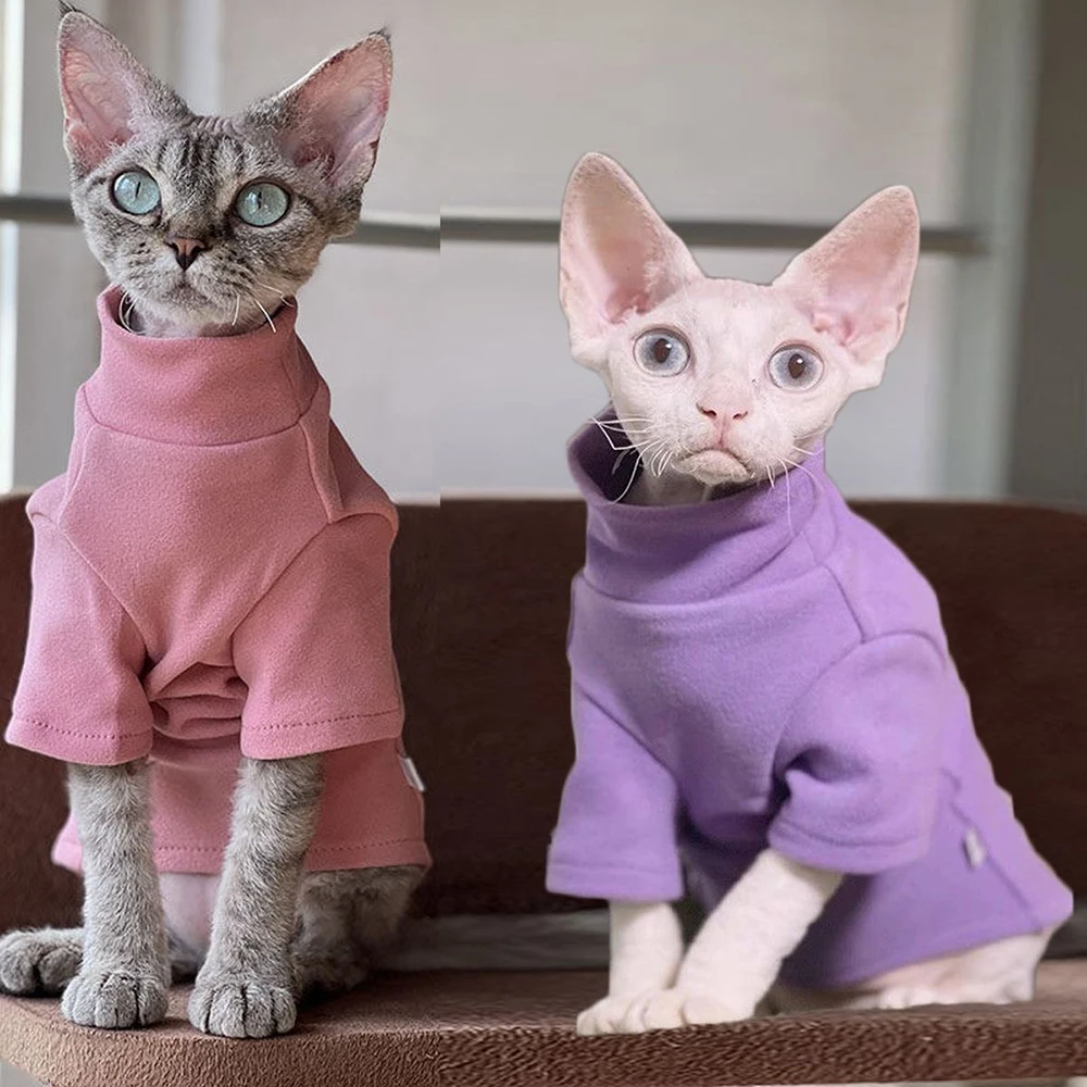 Primavera otoño ropa de gato Color sólido Sphynx cuello alto cálido polar jerseys para mascotas ropa para gatos - imagen 5