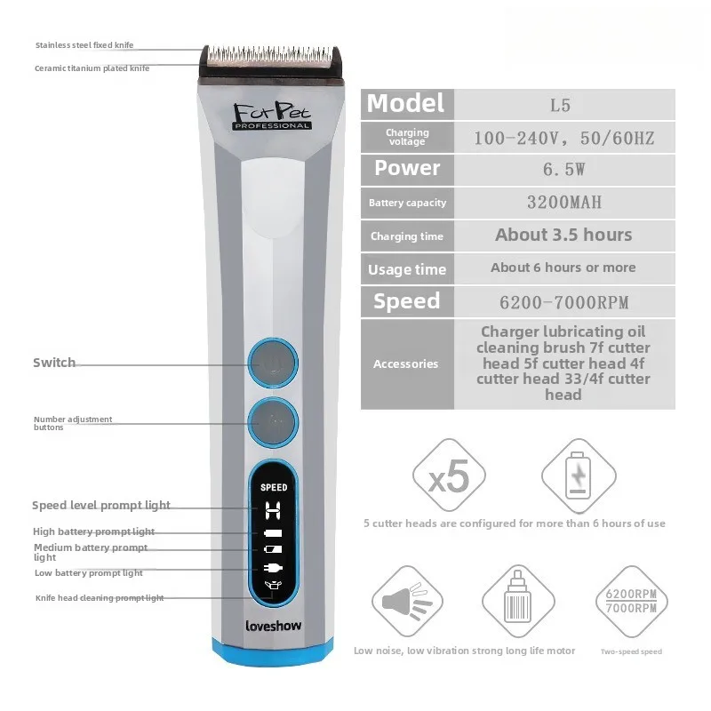 Electric Pet Clippers Steel Tip Mute Electric Push Cleaning Products for Dogs Cats Grooming Hair Trimmer Shaver Set Accessories - imagen 2