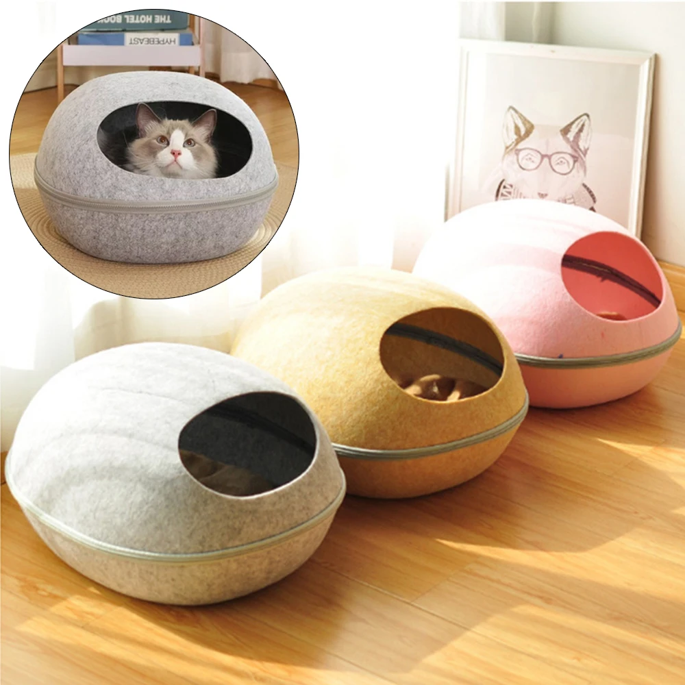 Cama huevo para gatos, nido suave con colchón de fieltro y abertura - imagen 3